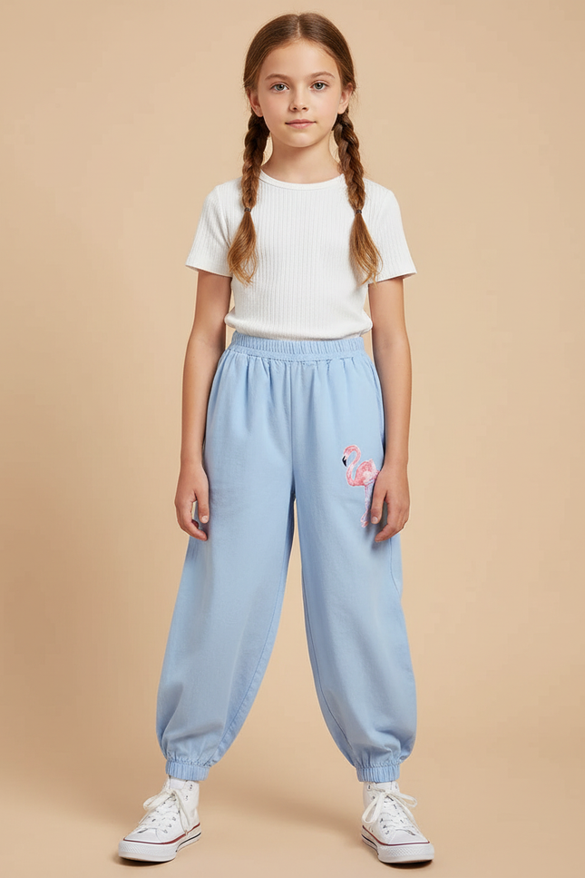 Pantalon Fluide Bleu Ciel Ample Flamingo Coton - Molleton