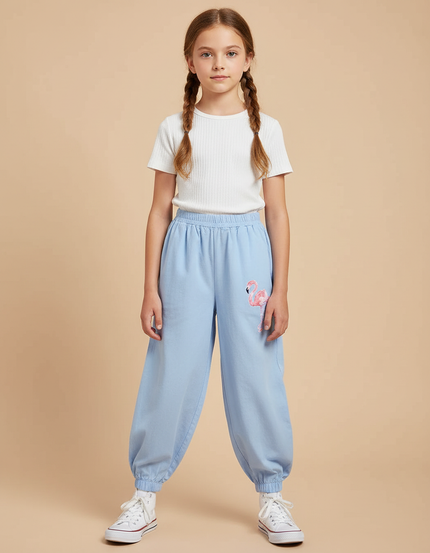 Pantalon Fluide Bleu Ciel Ample Flamingo Coton - Molleton