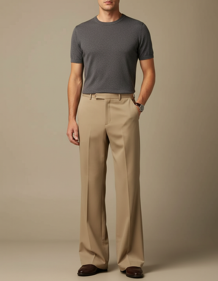 Pantalon Fluide Beige Large Élégant Homme Décontracté - Gabardine