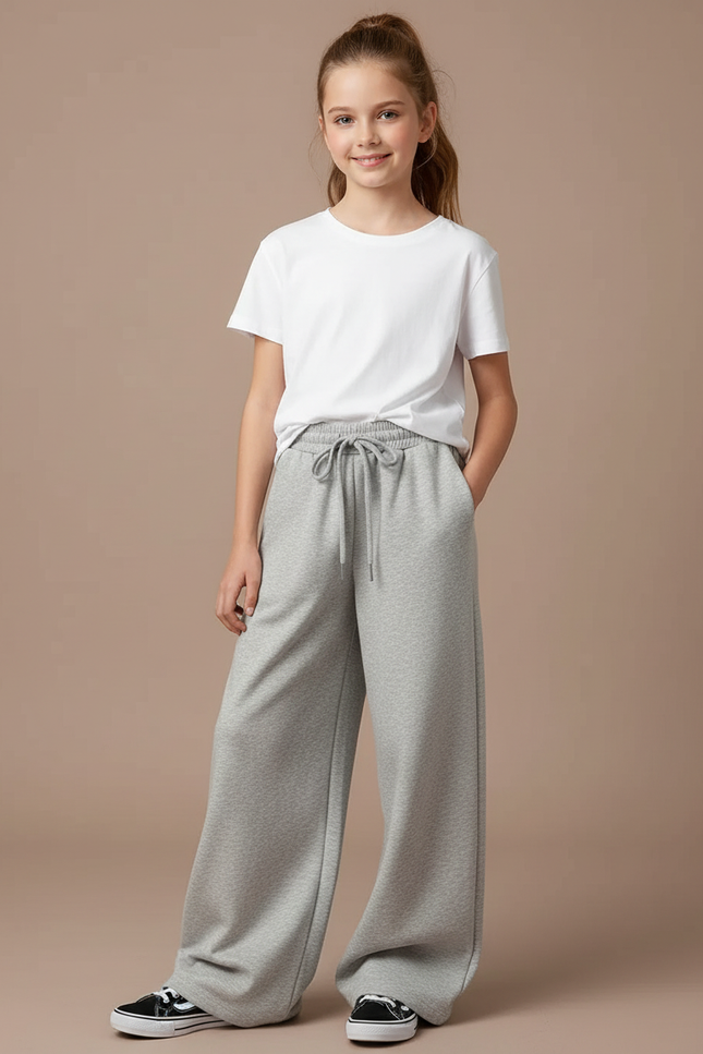 Pantalon Fluide Fille Gris Palazzo - Molleton