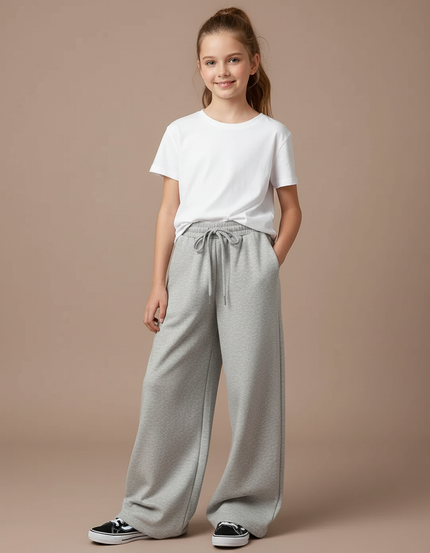 Pantalon Fluide Fille Gris Palazzo - Molleton
