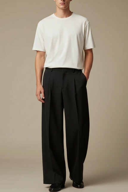 Pantalon Fluide Homme Noir Palazzo Viscose Chic - Polyester