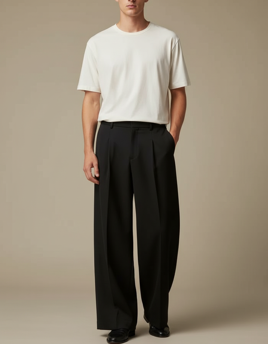Pantalon Fluide Homme Noir Palazzo Viscose Chic - Polyester