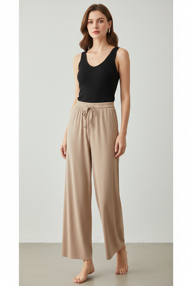 Pantalon Fluide Kaki Ample Doux Cordon Confortable - Maille