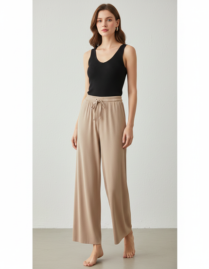 Pantalon Fluide Kaki Ample Doux Cordon Confortable - Maille
