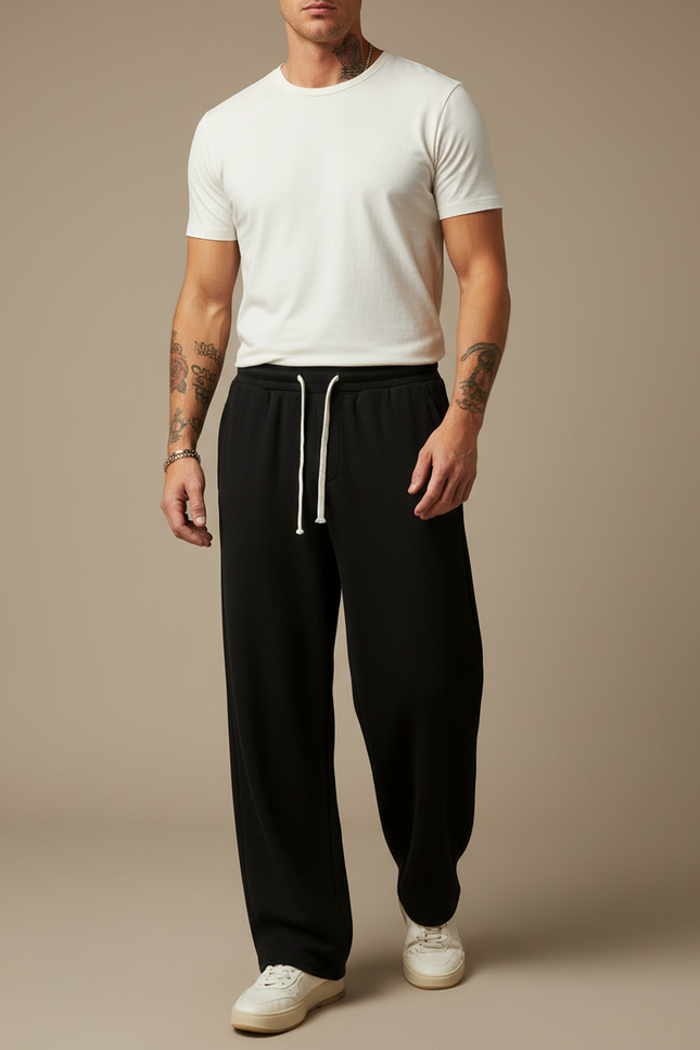 Pantalon Fluide Noir Ample Casual Confortable Homme - Molleton