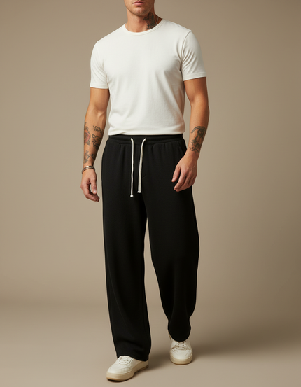 Pantalon Fluide Noir Ample Casual Confortable Homme - Molleton