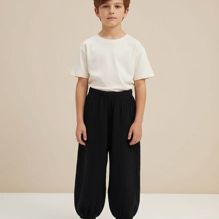 Pantalon Fluide Noir Ample Gaze Coton Unisexe