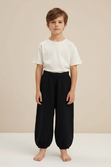 Pantalon Fluide Noir Ample Gaze Coton Unisexe