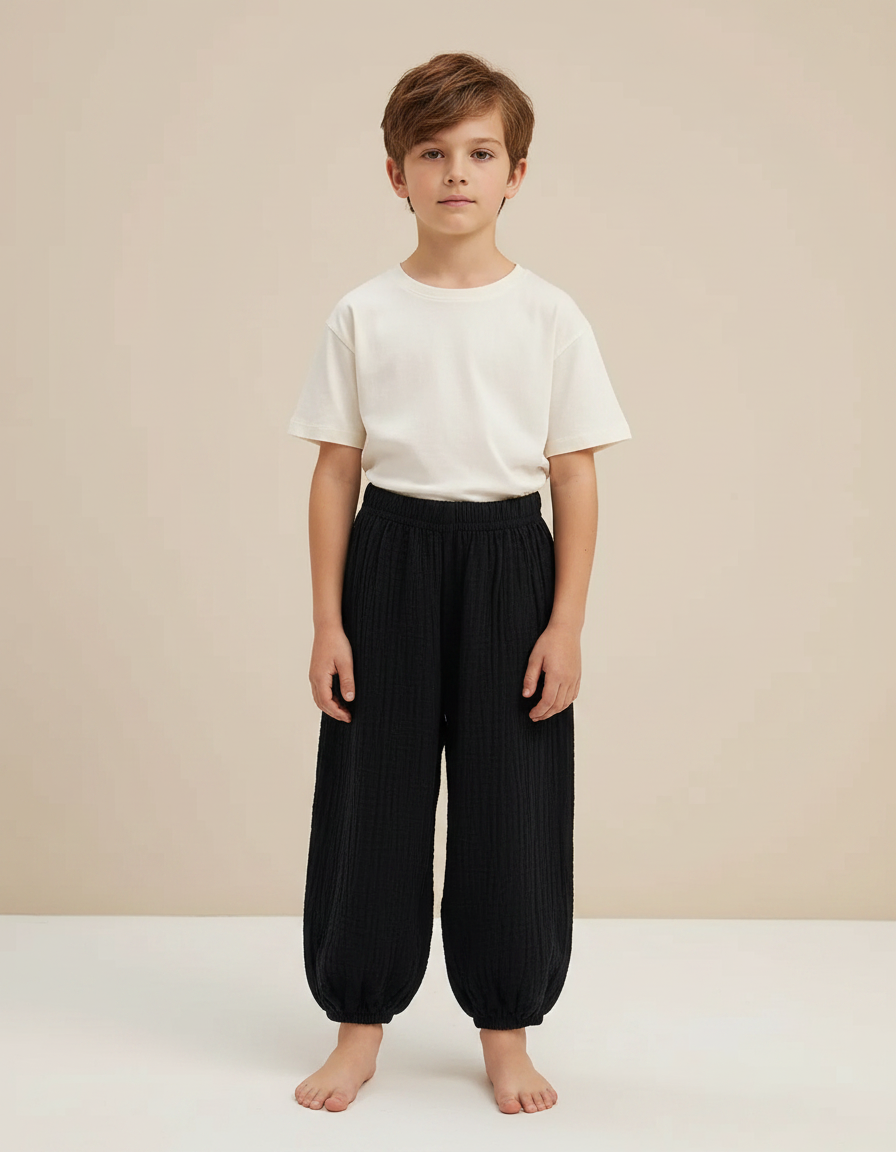Pantalon Fluide Noir Ample Gaze Coton Unisexe