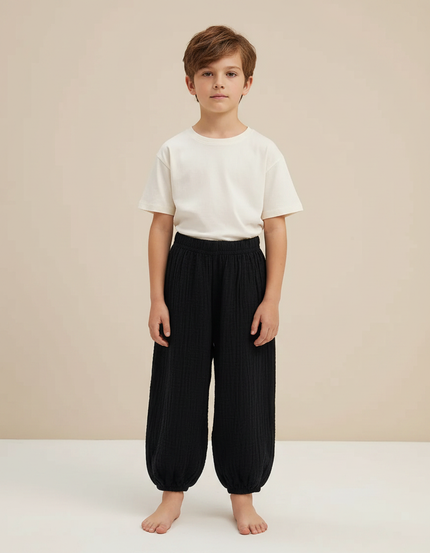 Pantalon Fluide Noir Ample Gaze Coton Unisexe