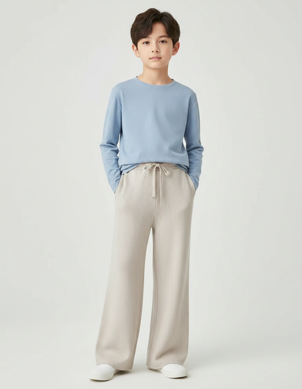 Pantalon Fluide Beige Chevrons Tricotés Ample Enfant - Maille