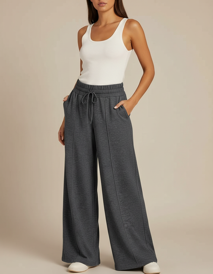 Pantalon Fluide Ample Gris Cordon Poches Décontracté - Molleton