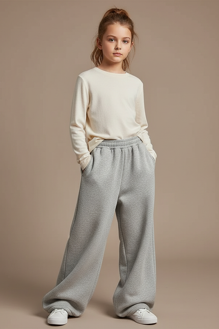Pantalon Fluide Gris Ample Molleton Confortable Enfant
