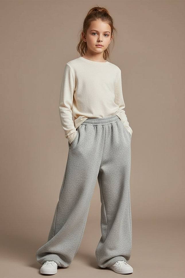 Pantalon Fluide Gris Ample Molleton Confortable Enfant