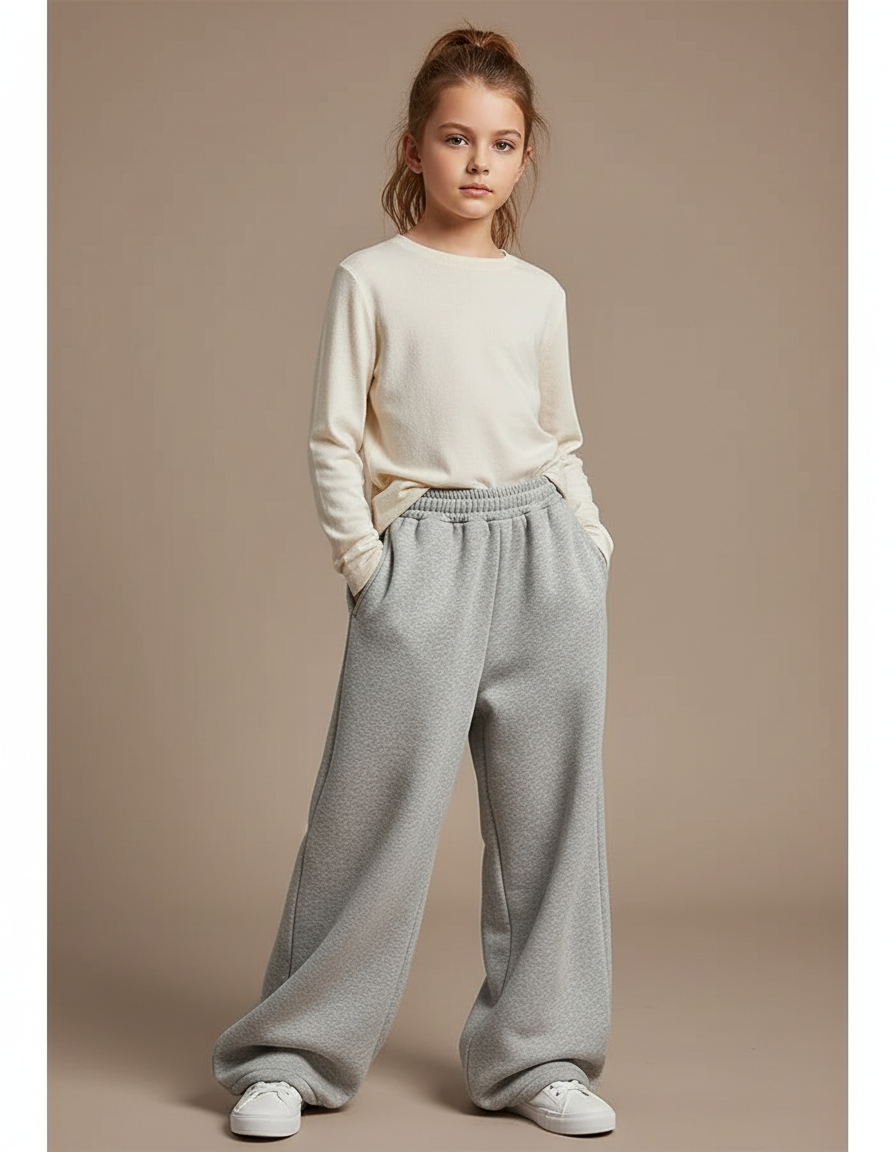 Pantalon Fluide Gris Ample Molleton Confortable Enfant