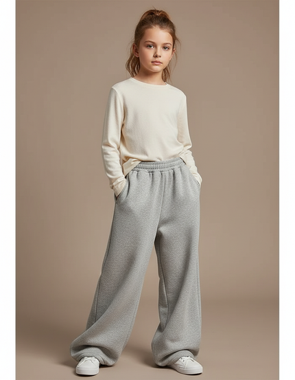 Pantalon Fluide Gris Ample Molleton Confortable Enfant