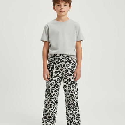 Pantalon Fluide Léopard Noir Blanc Ample Confortable - Imprimé Maille