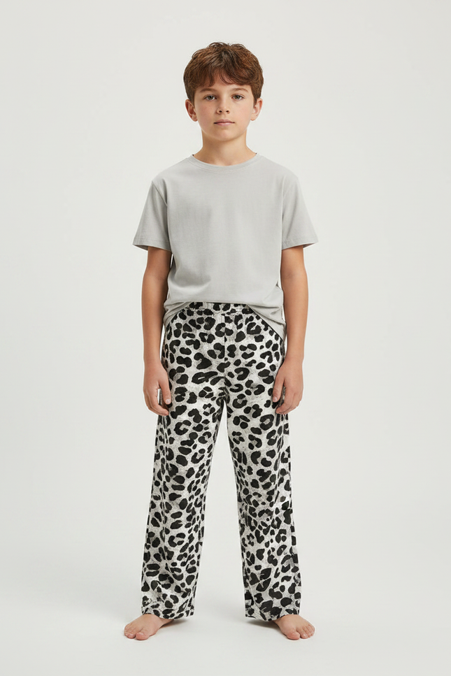 Pantalon Fluide Léopard Noir Blanc Ample Confortable - Imprimé Maille