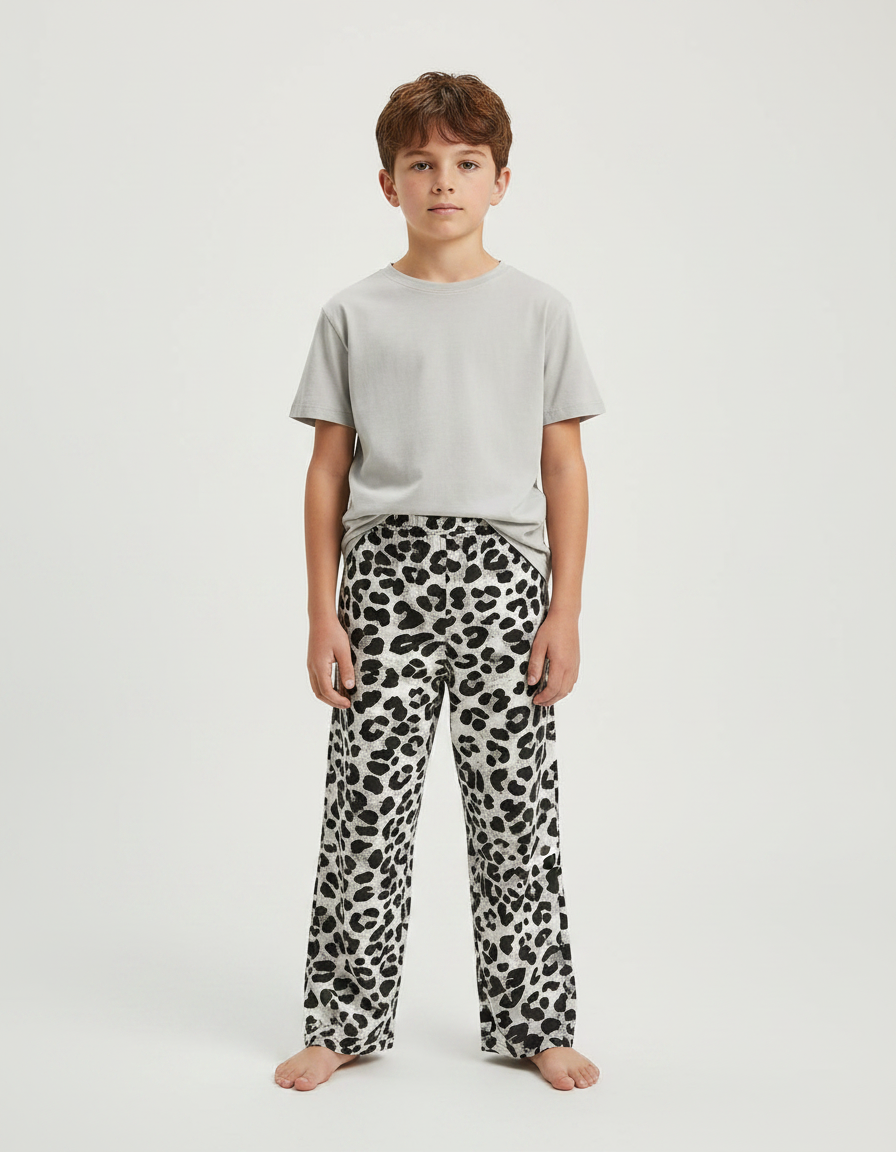 Pantalon Fluide Léopard Noir Blanc Ample Confortable - Imprimé Maille