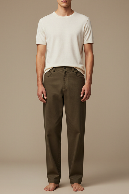 Pantalon Fluide Kaki Droit Décontracté Coton Homme