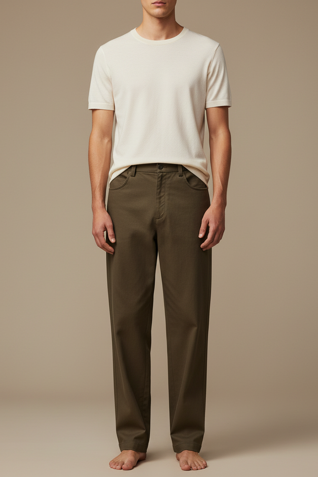 Pantalon Fluide Kaki Droit Décontracté Coton Homme
