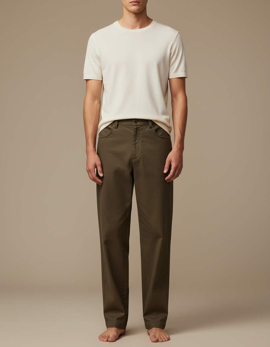 Pantalon Fluide Kaki Droit Décontracté Coton Homme