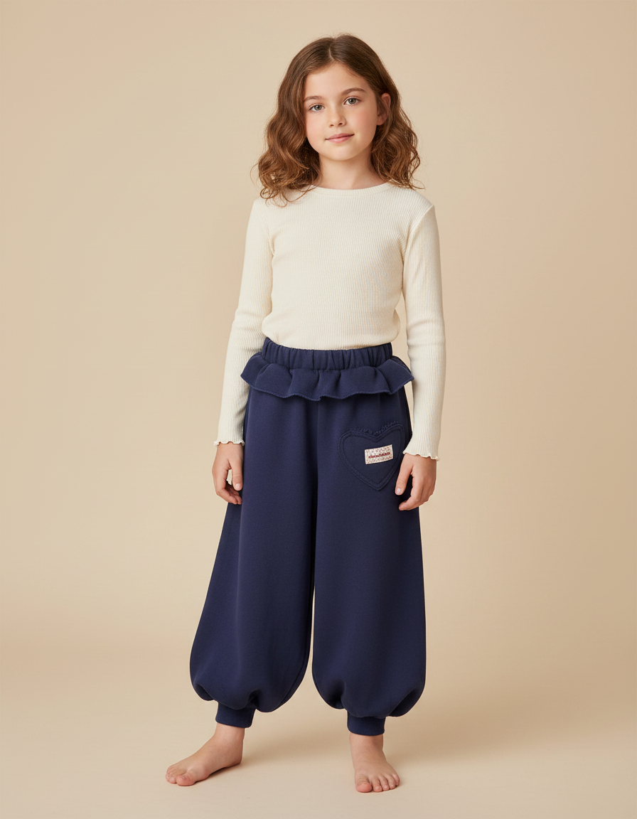Pantalon Fluide Bleu Marine Ample Molleton Coeur