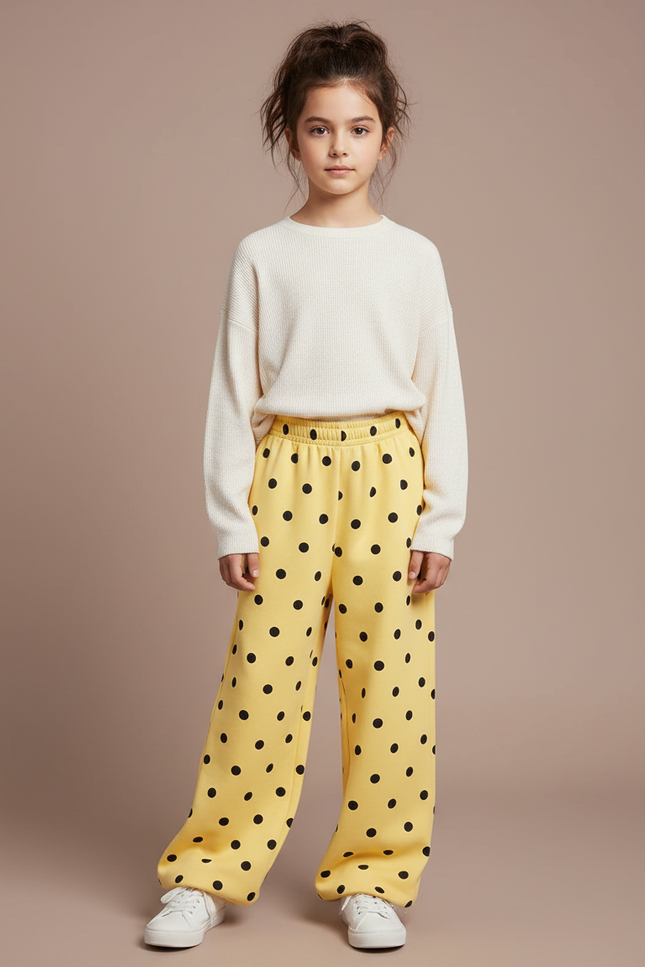 Pantalon Fluide Jaune Ample Polka Dots Hiver - Molleton