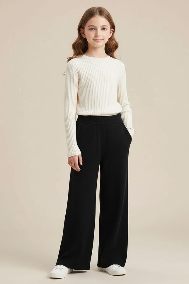 Pantalon Fluide Noir Ample Maille Confortable Enfant