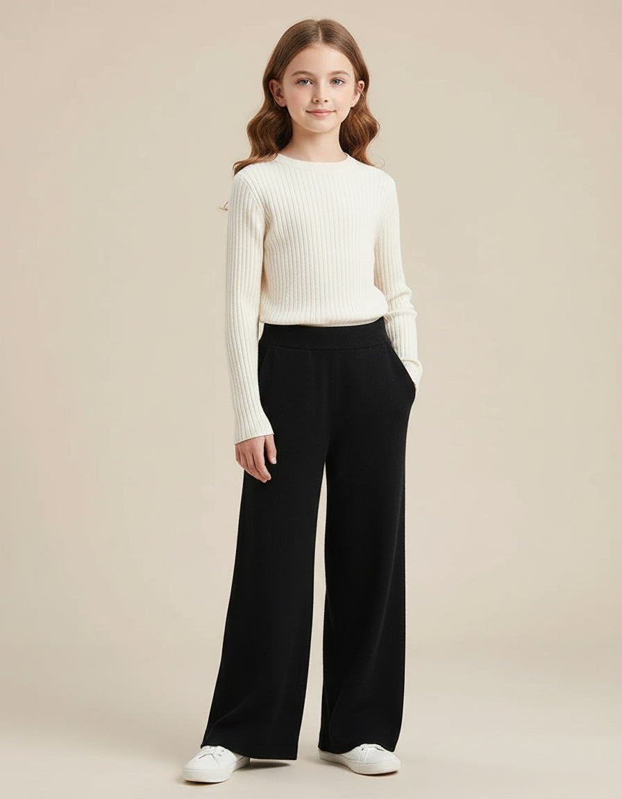 Pantalon Fluide Noir Ample Maille Confortable Enfant