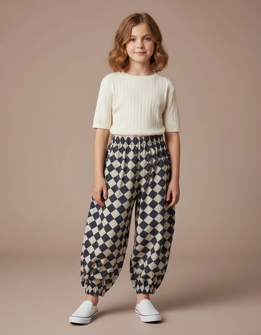 Pantalon Fluide Carreaux Ample Élastiqué Confortable Enfant - Imprimé Toile