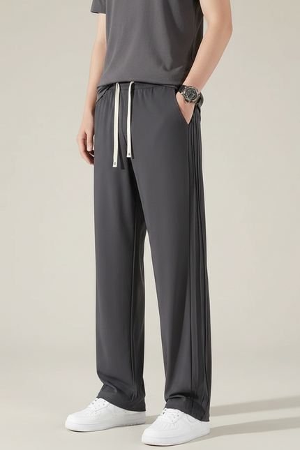 Pantalon Fluide Gris Coton Ample Cordon Homme - Polyester
