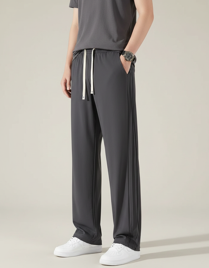 Pantalon Fluide Gris Coton Ample Cordon Homme - Polyester