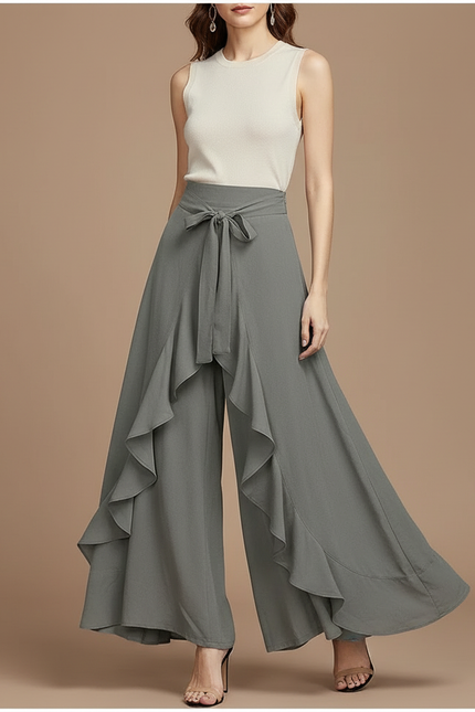 Jupe Pantalon Fluide Grande Taille - Gris Viscose