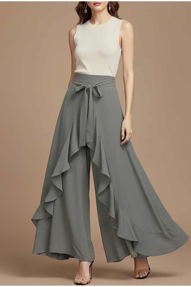 Jupe Pantalon Fluide Grande Taille - Gris Viscose