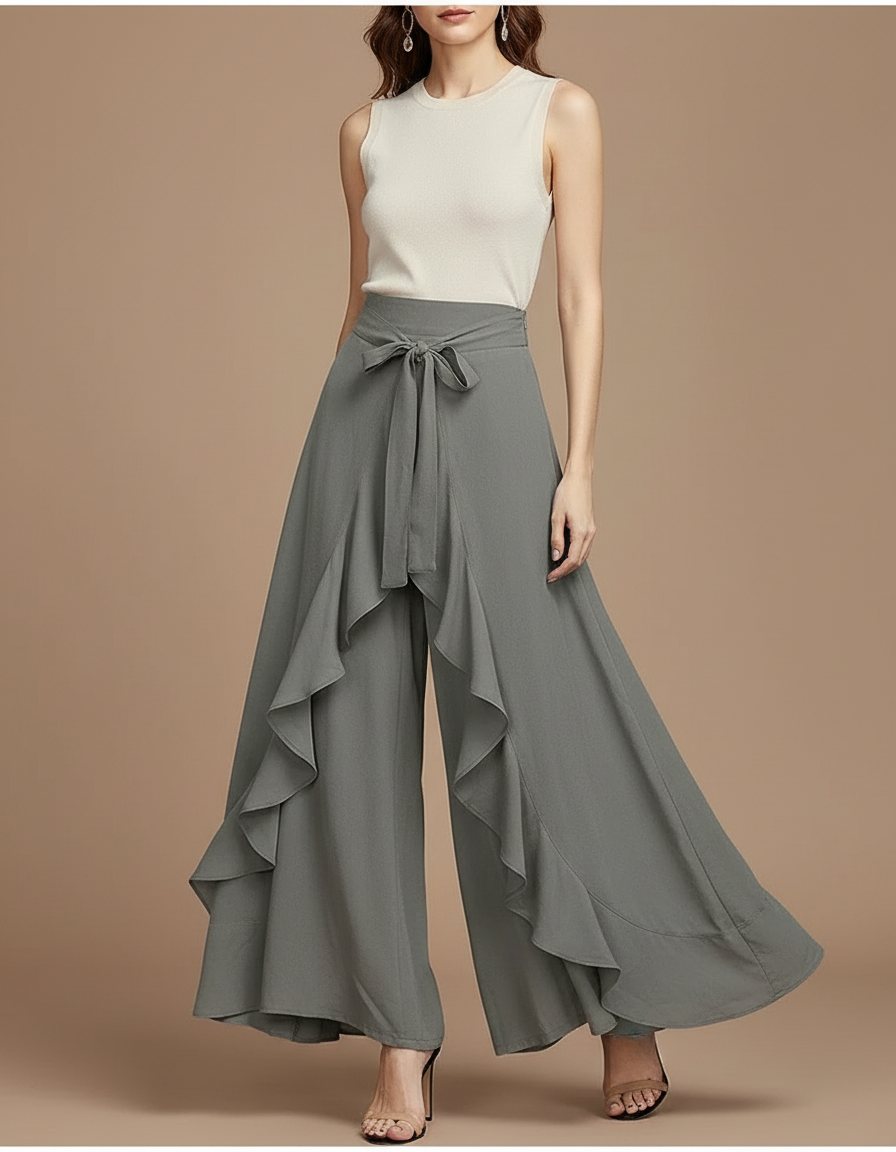Jupe Pantalon Fluide Grande Taille - Gris Viscose