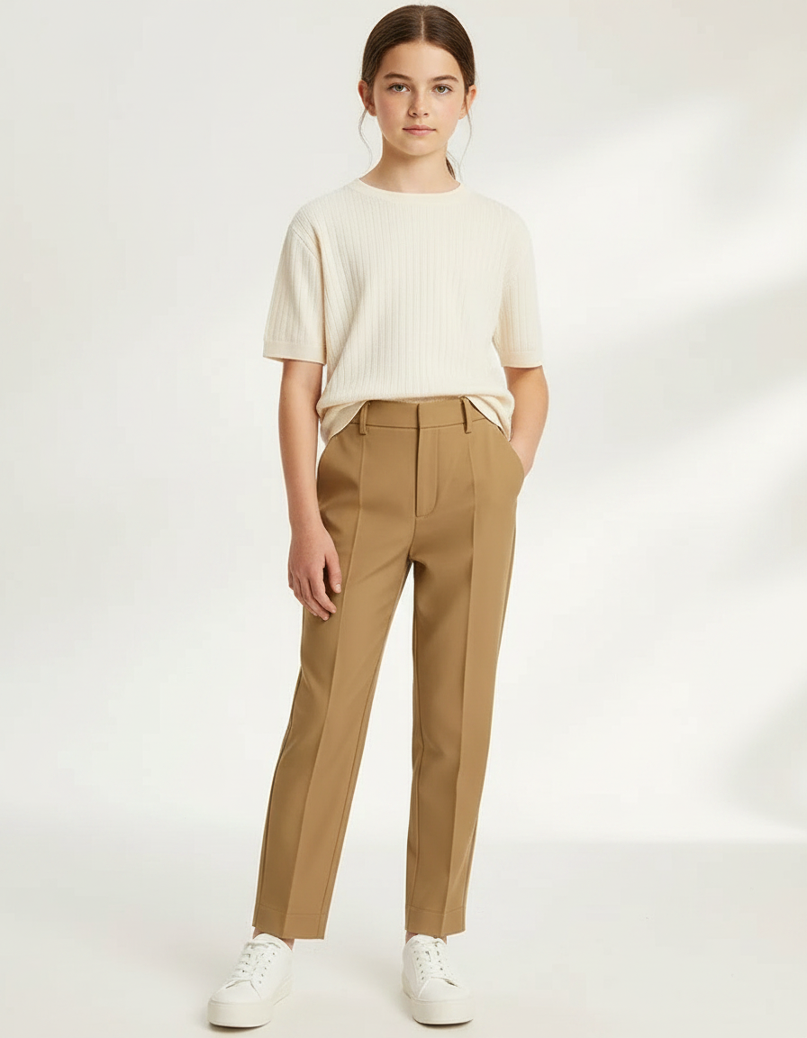 Pantalon Fluide Kaki Droit Taille Haute Élégant - Gabardine