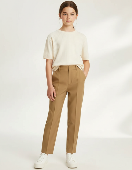 Pantalon Fluide Kaki Droit Taille Haute Élégant - Gabardine