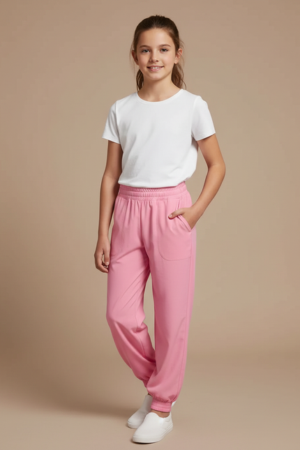 Pantalon Fluide Rose Ample Confortable Décontracté - Polyester