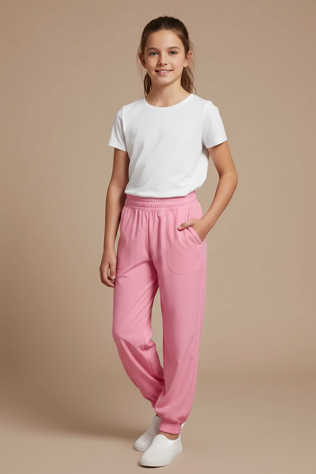 Pantalon Fluide Rose Ample Confortable Décontracté - Polyester