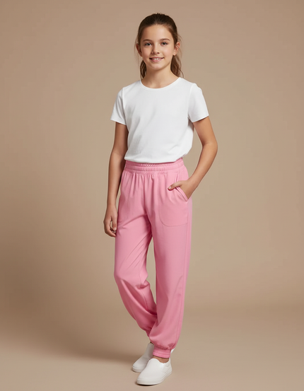 Pantalon Fluide Rose Ample Confortable Décontracté - Polyester
