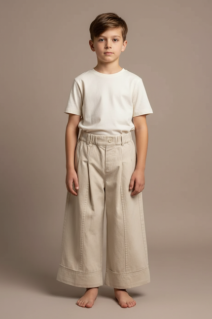 Pantalon Fluide Beige Coton Ample Unisexe Décontracté - Gabardine