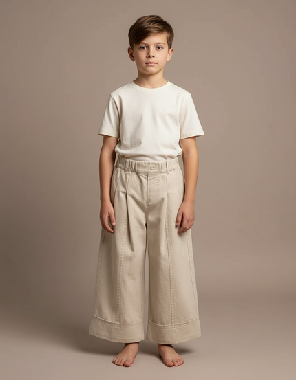 Pantalon Fluide Beige Coton Ample Unisexe Décontracté - Gabardine