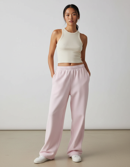 Pantalon Fluide Rose Ample Décontracté Confortable Femme - Molleton