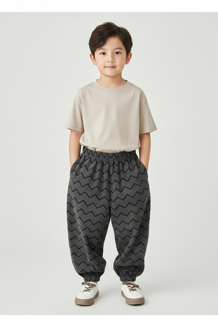 Pantalon Fluide Côtelé Gris Chevrons Ample Enfant - Cordé