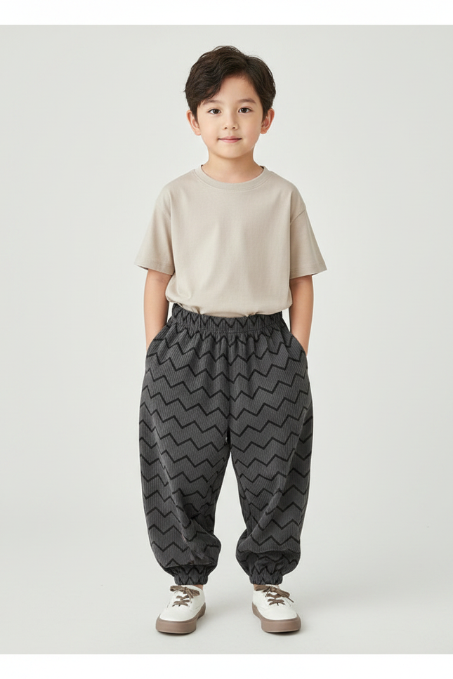 Pantalon Fluide Côtelé Gris Chevrons Ample Enfant - Cordé