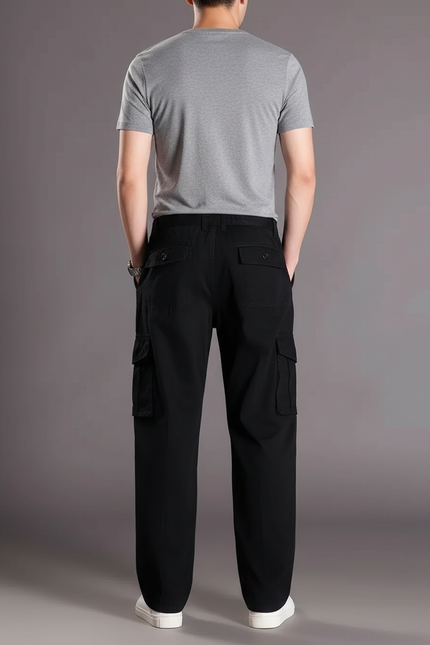 Pantalon Fluide Noir Ample Coton Cargo Homme