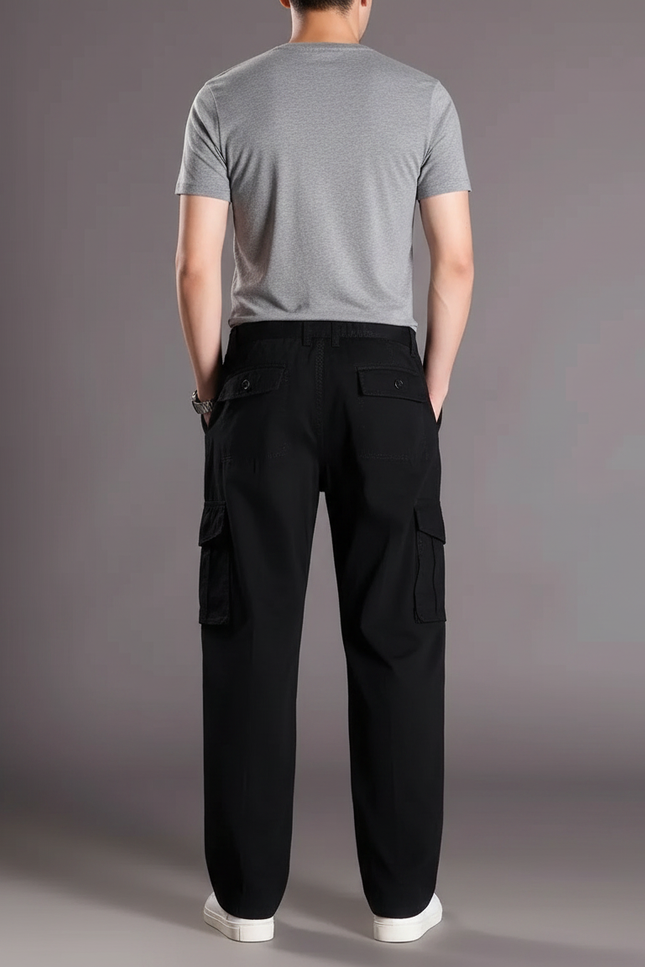 Pantalon Fluide Noir Ample Coton Cargo Homme
