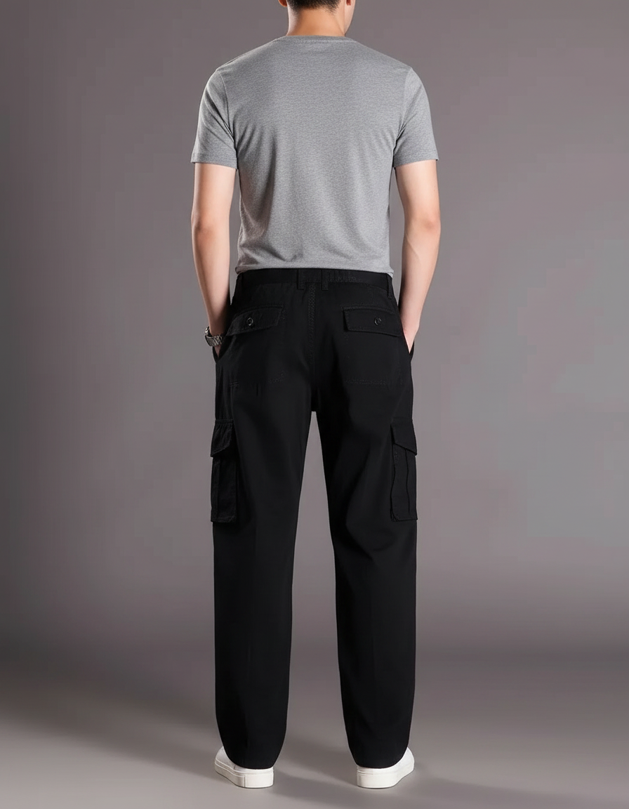 Pantalon Fluide Noir Ample Coton Cargo Homme